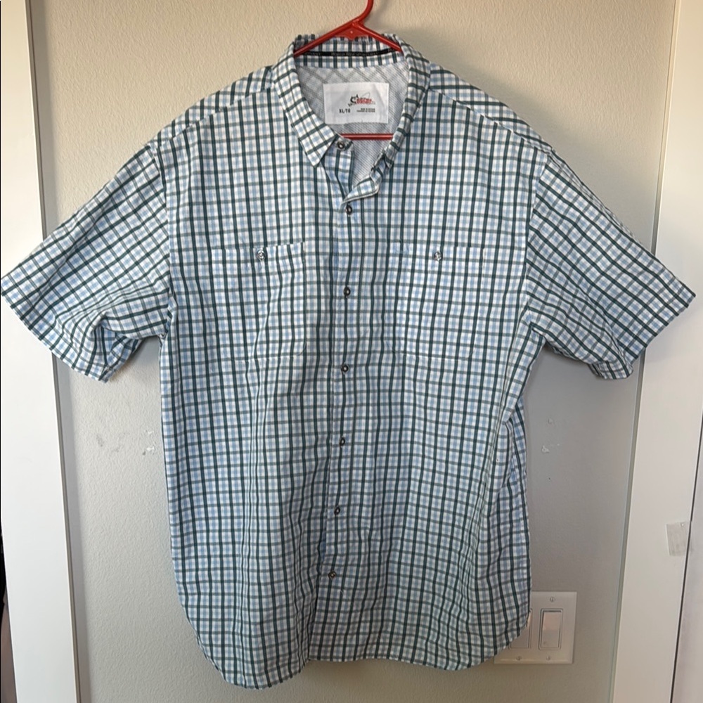 Blue and White Checkered Men's Fishing Shirt